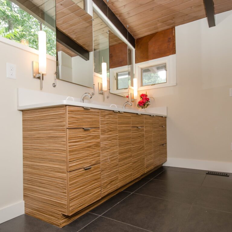 modern zebrawood vanity in Atlanta bathroom remodeling project