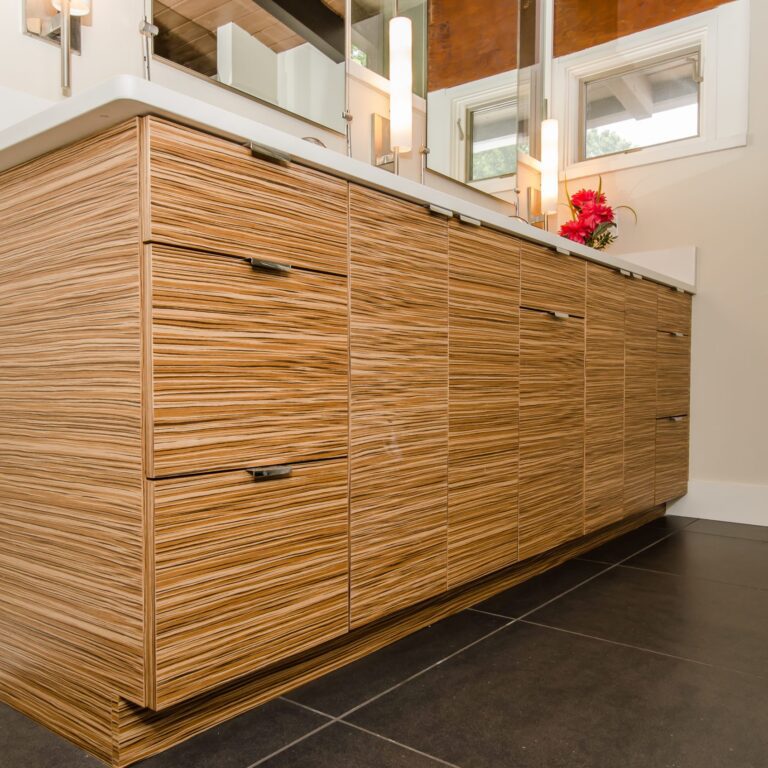 modern zebrawood vanity in Atlanta bathroom remodeling project
