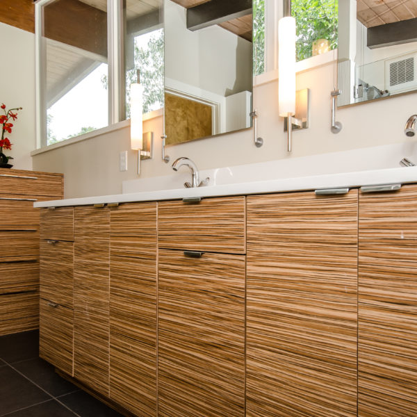 modern zebrawood vanity in Atlanta bathroom remodeling project