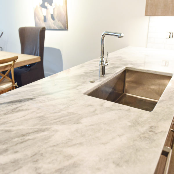 modern kitchen design in loft building with industrial ceiling