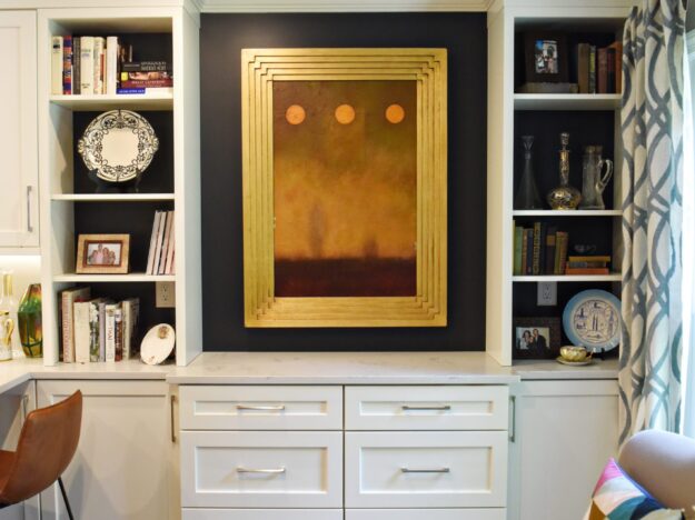 Atlanta area kitchen transformation with white cabinets luxury appliances breakfast nook and custom storage tower and pantry cabinets