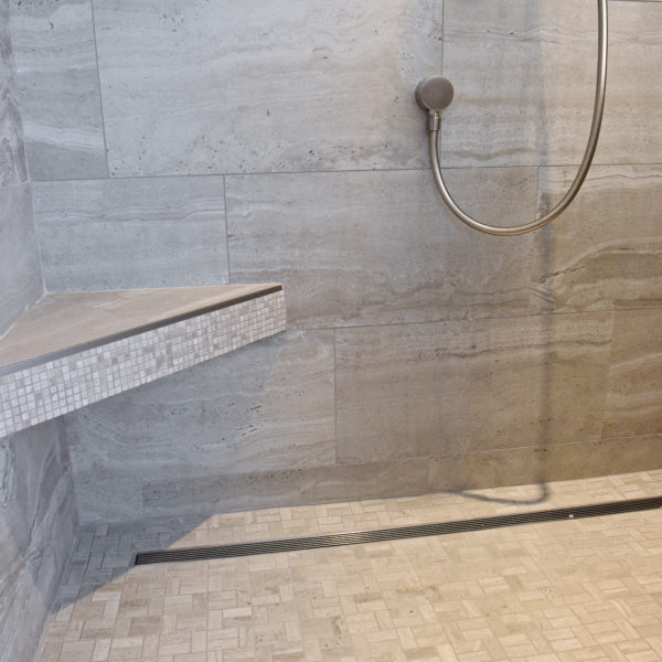 modern Atlanta bathroom with walk in shower soaking tub two vessel sinks on a large vanity