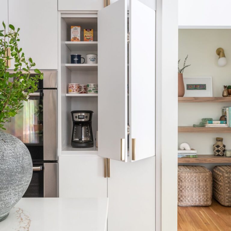 close up of custom storage closet in contemporary Atlanta kitchen renovation