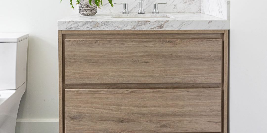 close up of single modern floating vanity