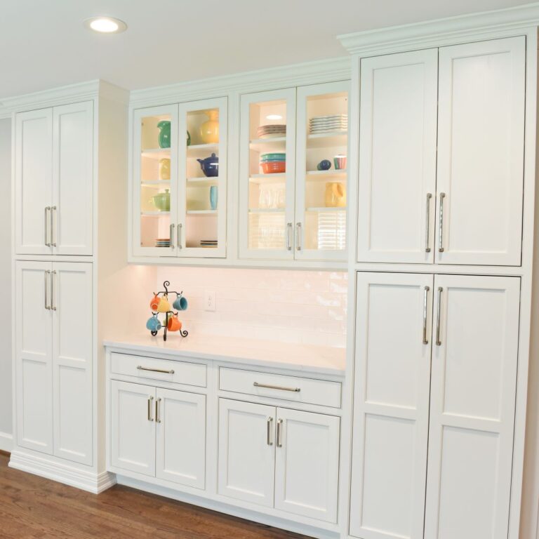 white built-in custom dining room cabinets in Atlanta