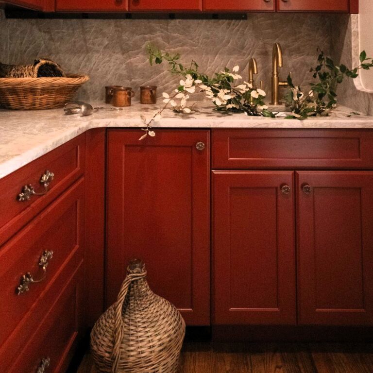 cabinets in a hidden pantry in a beautiful Sandy Springs home, the cabinets are painted in Red Rock colored paint