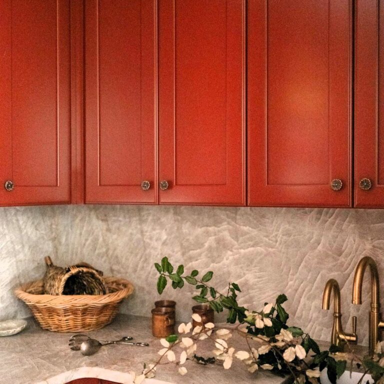 picture of Mouser cabinets in Red Rock colored paint in a hidden pantry in Sandy Springs