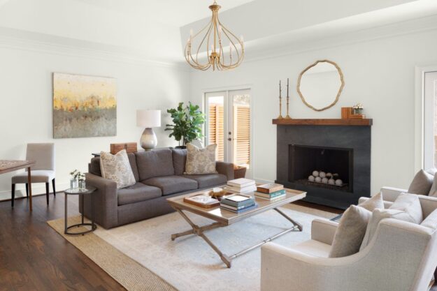 Custom fireplace mantel crafted by Against the Grain WoodTops in Vinings home