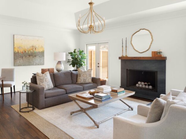 Custom fireplace mantel crafted by Against the Grain WoodTops in Vinings home