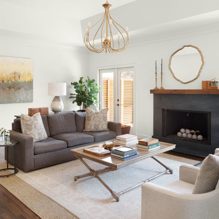 Custom fireplace mantel crafted by Against the Grain WoodTops in Vinings home